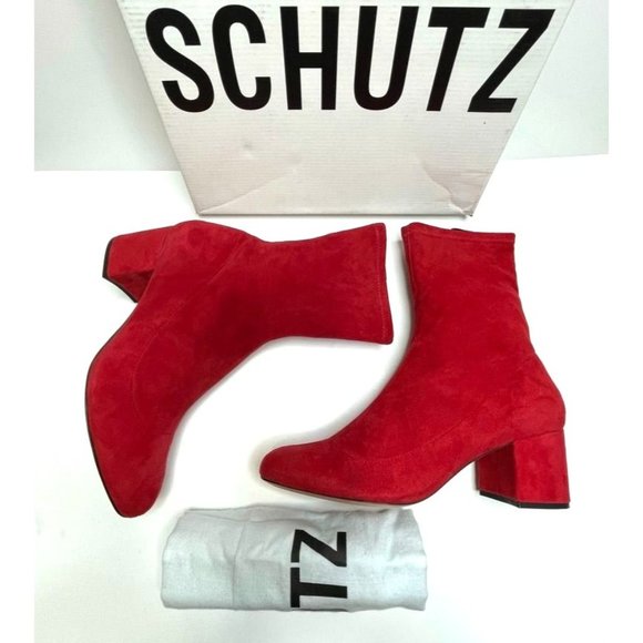 NIB SCHUTZ WOMENS LUPE SCARLET RED SUEDE BOOTS SZ 9.5 - Picture 2 of 13